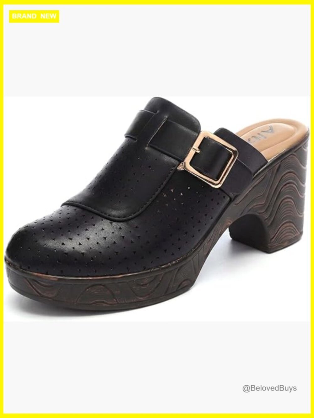 Women's Hollow Out Adjustable Strap Block Heel Mule Clogs Slip On